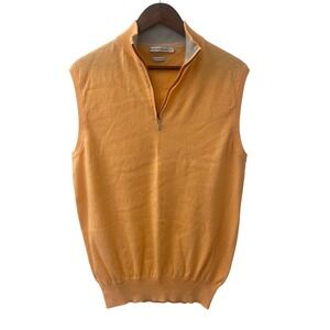 Peter Millar Mens Orange Cotton Cashmere Quarter Zip Sweater Vest Medium Preppy